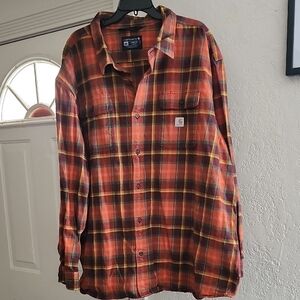 Carhartt Men's 4XL Loose Fit Heavyweight Flannel Shirt - Orange/Brown Plaid Gorp